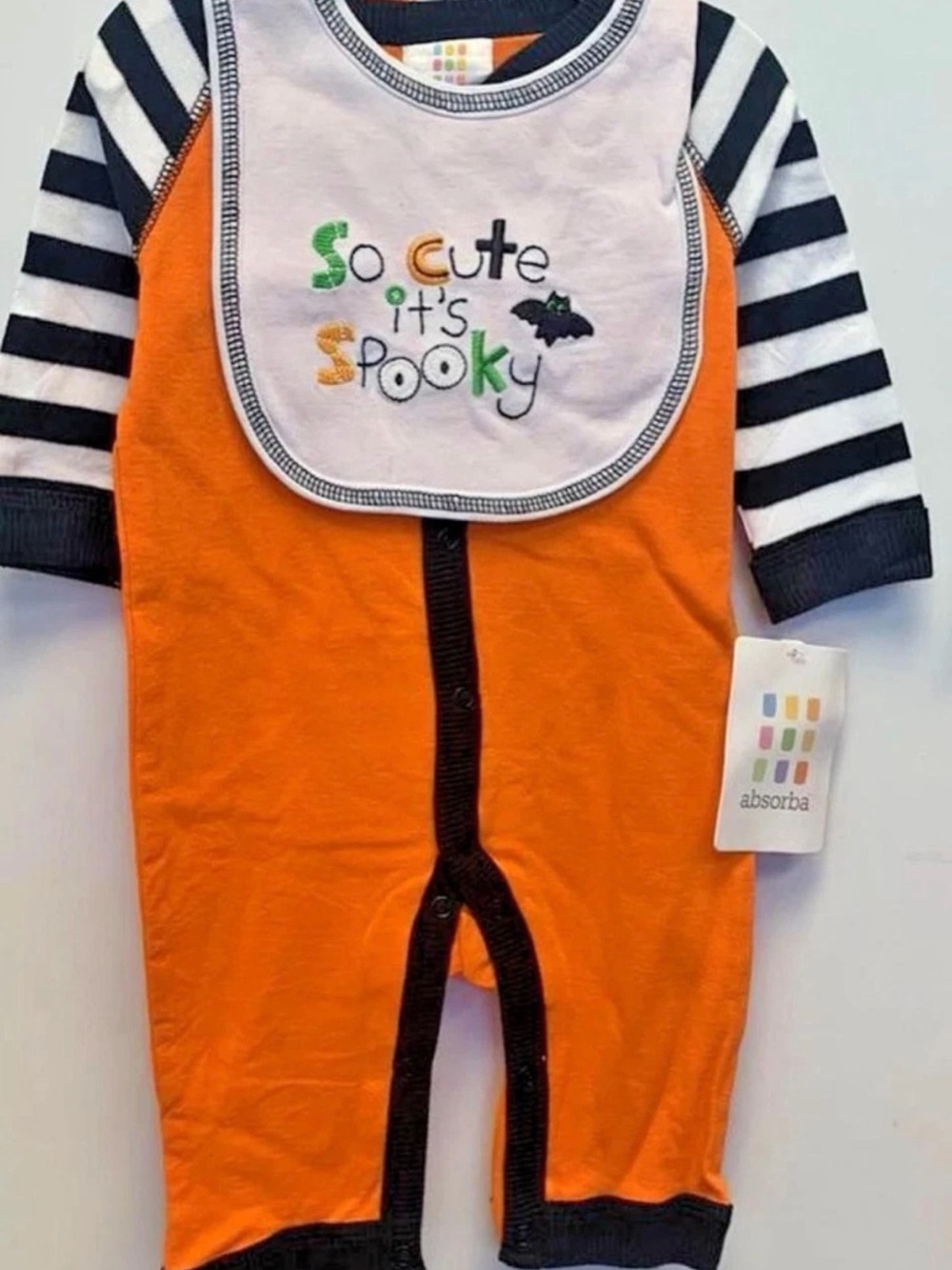 Absorba Orange and Black Striped Sleeve Halloween One-Piece